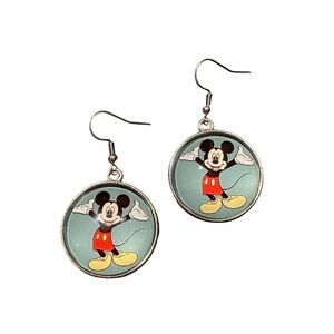 Disney Mickey Dome-Shaped Silver Dangle Earrings